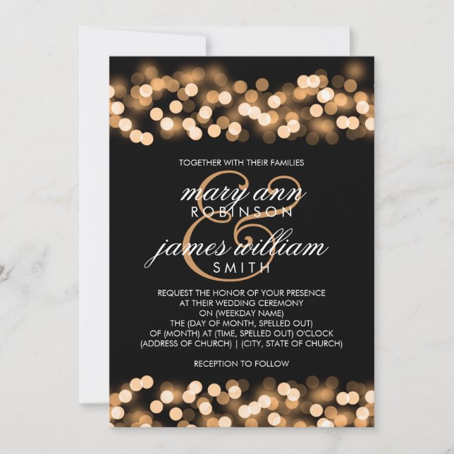 Invitación Elegante Boda Dorada Hollywood Glam (Anverso)
