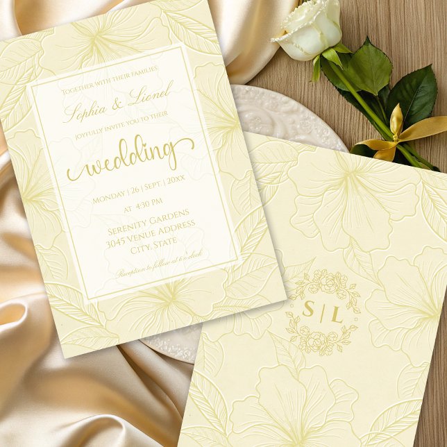 Invitación Elegante Boda dorado de contorno floral mínimo (Subido por el creador)