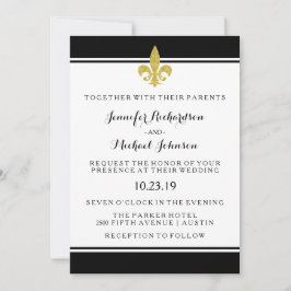 Invitación Elegante Boda dorado de liis negro y blanco