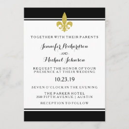 Invitación Elegante Boda dorado de liis negro y blanco