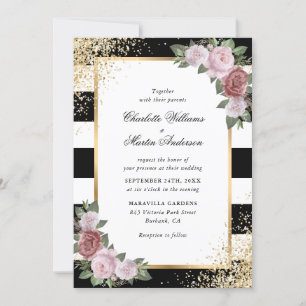 Invitación Elegante Boda dorado rosado Rubor blanco negro