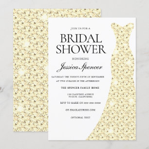 Invitación Elegante Boda Dorado Vestido Bridal Shower