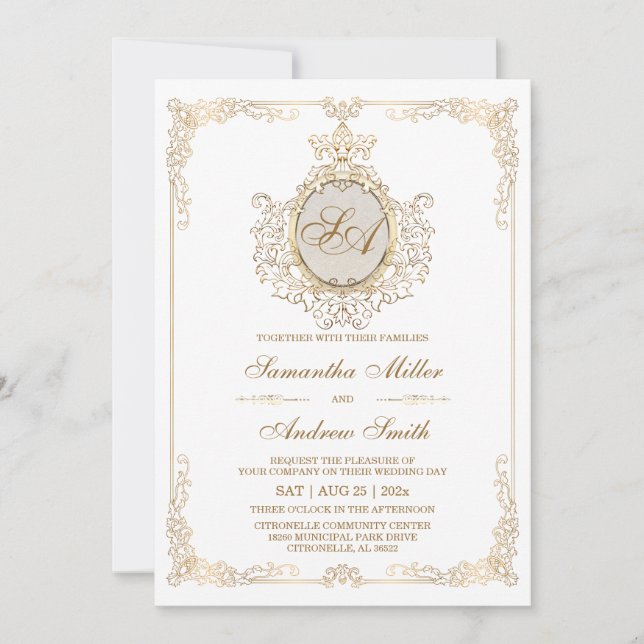 Invitación Elegante Boda dorado y blanco (Anverso)