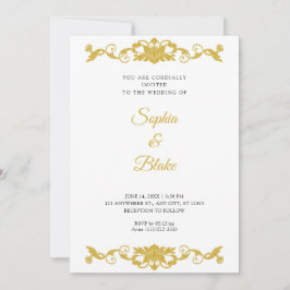 Invitación Elegante Boda dorado y blanco floral Art Deco