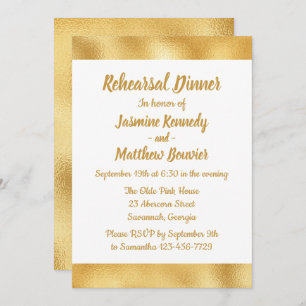 Invitación Elegante Boda dorado y blanco para el ensayo de ce