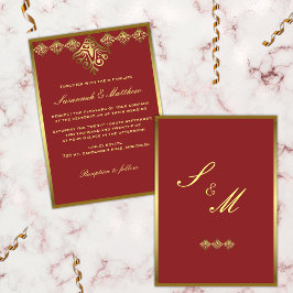 Invitación Elegante Boda dorado y rojo