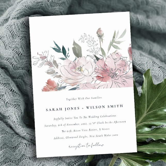 Invitación Elegante Boda Dusky Rubor Watercolor Floral (Subido por el creador)