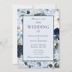 Invitación Elegante Boda Dusty Blue Floral