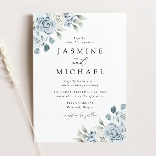 Invitación Elegante Boda Dusty Blue Floral (Subido por el creador)
