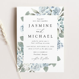 Invitación Elegante Boda Dusty Blue Floral