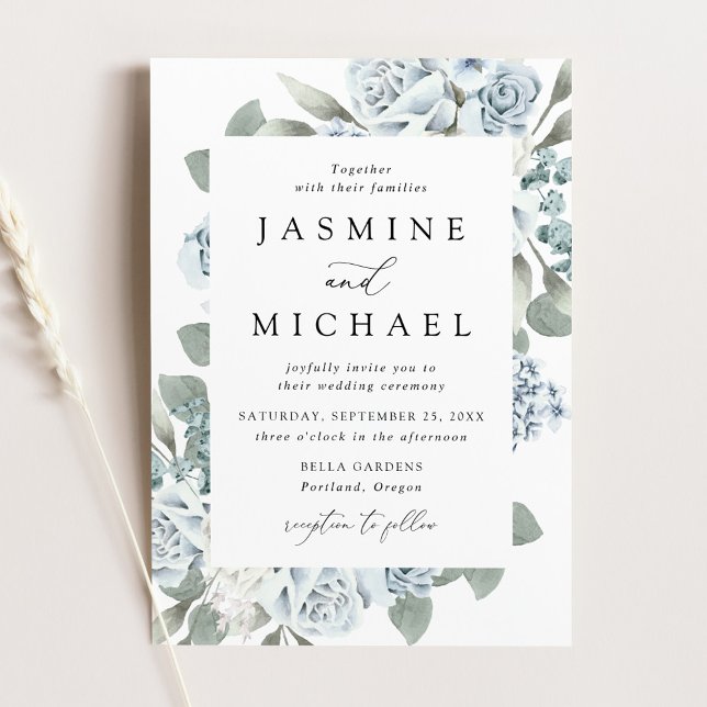 Invitación Elegante Boda Dusty Blue Floral (Subido por el creador)