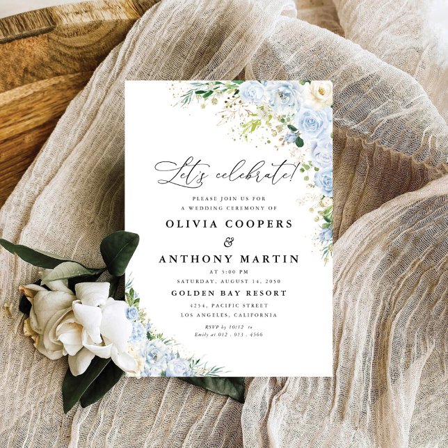 Invitación Elegante Boda Dusty Blue Floral (Subido por el creador)
