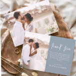 Invitación Elegante Boda Dusty Blue Gracias Foto<br><div class="desc">Minimalista Dusty Blue Boda Gracias Cartas que tienen una foto en la parte delantera y trasera. Las tarjetas de agradecimiento contienen una moderna tipografía de escritura cursiva con letras a mano que son elegantes,  simples y modernas para usar después de la celebración del día de la boda.</div>
