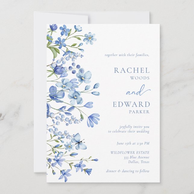 Invitación Elegante Boda Dusty Blue Wildflower (Anverso)