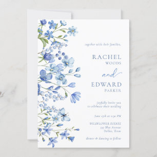 Invitación Elegante Boda Dusty Blue Wildflower