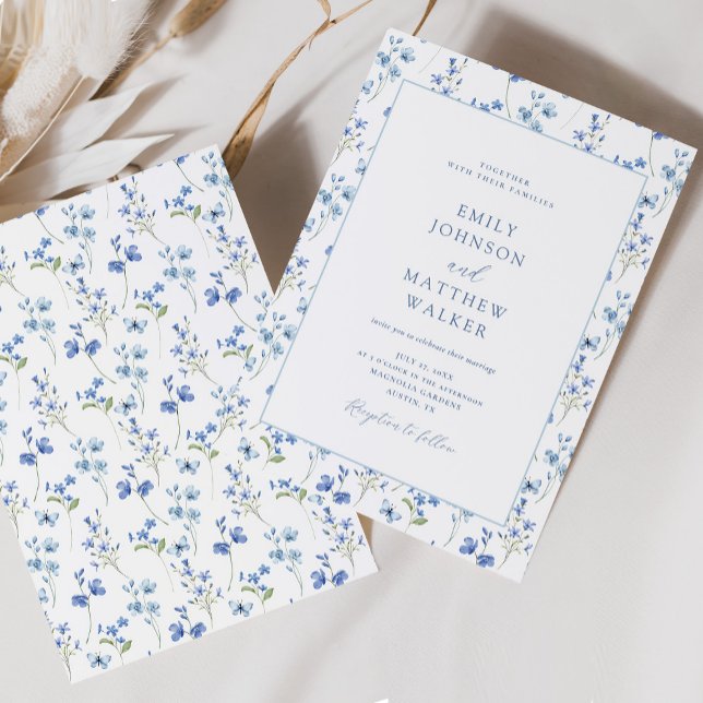 Invitación Elegante Boda Dusty Blue Wildflower (Subido por el creador)