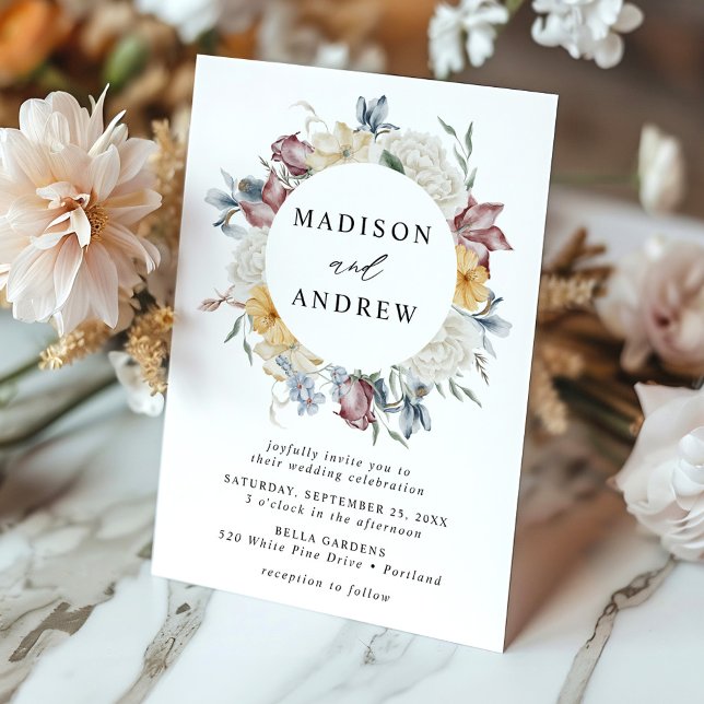 Invitación Elegante Boda Dusty Blue y Mauve Wildflower (Subido por el creador)