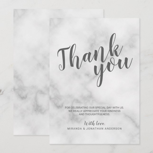 Invitación Elegante Boda elegante de mármol blanco gracias (Anverso / Reverso)