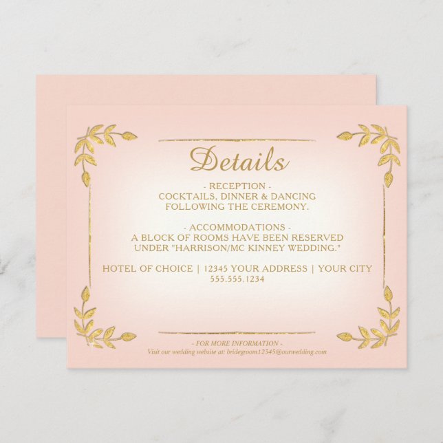 Invitación Elegante Boda elegante de Rubor Gold Greenery (Anverso / Reverso)