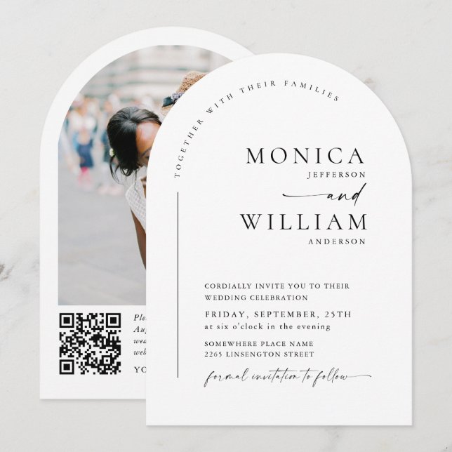 Invitación Elegante Boda elegante Minimalista código QR Foto (Anverso / Reverso)