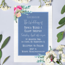 Invitación Elegante Boda Elegante Rosebud Rosa Floral Azul
