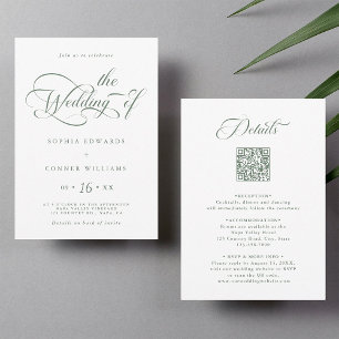 Invitación Elegante Boda elegante verde sabio todo en uno