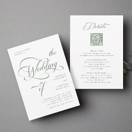 Invitación Elegante Boda elegante verde sabio todo en uno