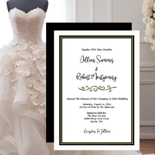 Invitación Elegante Boda en Blanco y Negro con Dorado