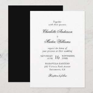 Invitación Elegante Boda en Blanco y Negro con Letra Script