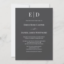 Elegante Boda en Blanco y Negro  Monograma Moderno