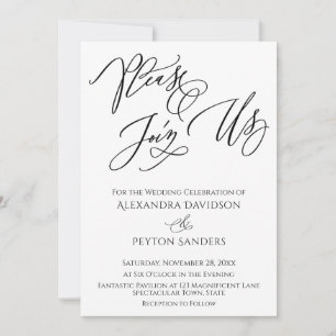 Invitación Elegante Boda en Blanco y Negro "Por Favor Únanse"