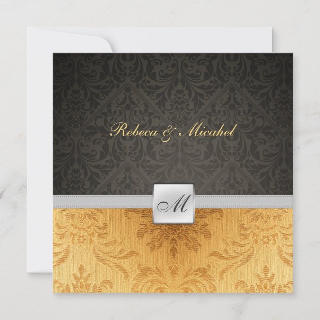 Invitación Elegante Boda en blanco y negro y dorado (Anverso)