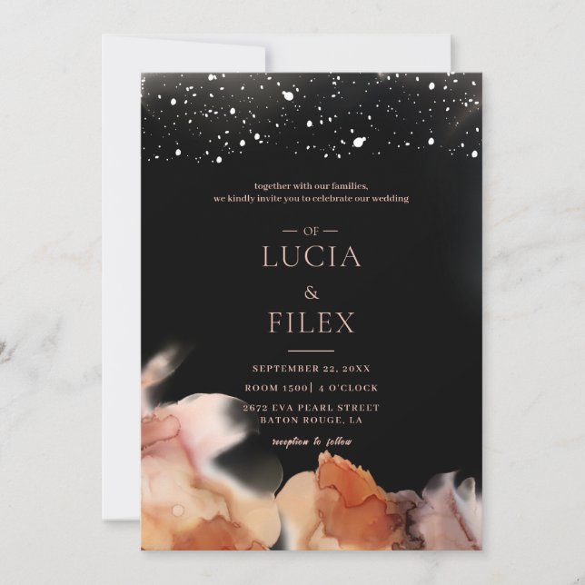 Invitación Elegante Boda En Blanco Y Tinta Naranja (Anverso)