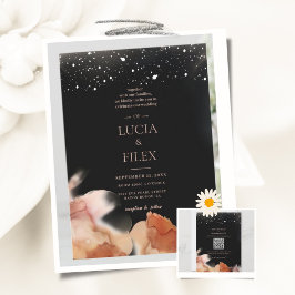 Invitación Elegante Boda En Blanco Y Tinta Naranja