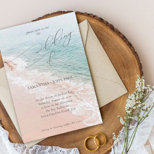 Invitación Elegante Boda en Destino de Playa Oceánica con Let
