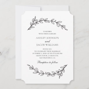Invitación Elegante boda en el jardín. Botánica en blanco y n