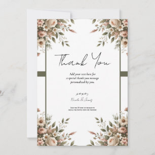 Invitación Elegante Boda en Esquina Floral Verde Oliva y Blan