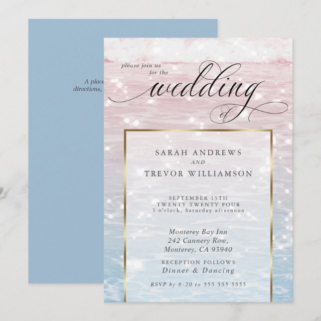 Invitación Elegante Boda en la Playa del Océano Brillante (Anverso / Reverso)