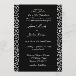 Invitación Elegante Boda en Leopardo de Plata y Negro