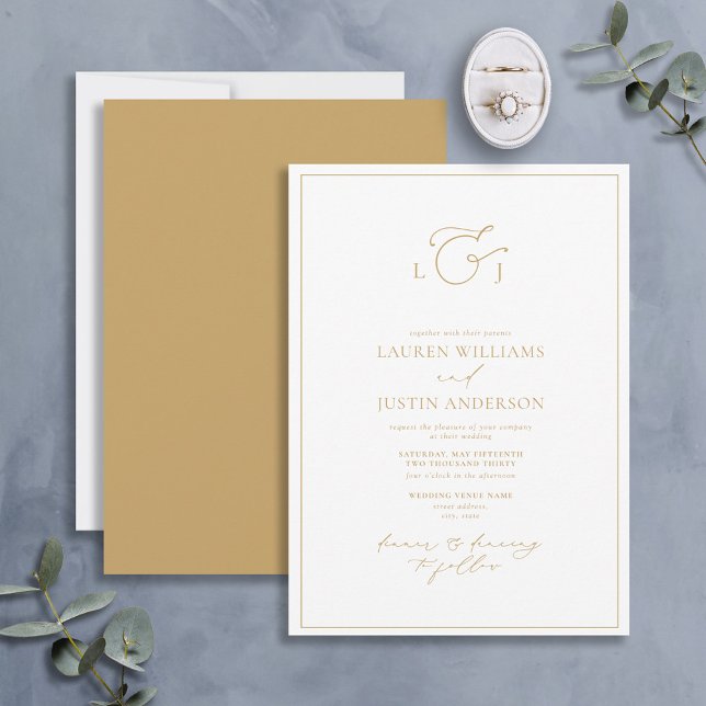 Invitación Elegante Boda en monograma de caligrafía de oro (Subido por el creador)