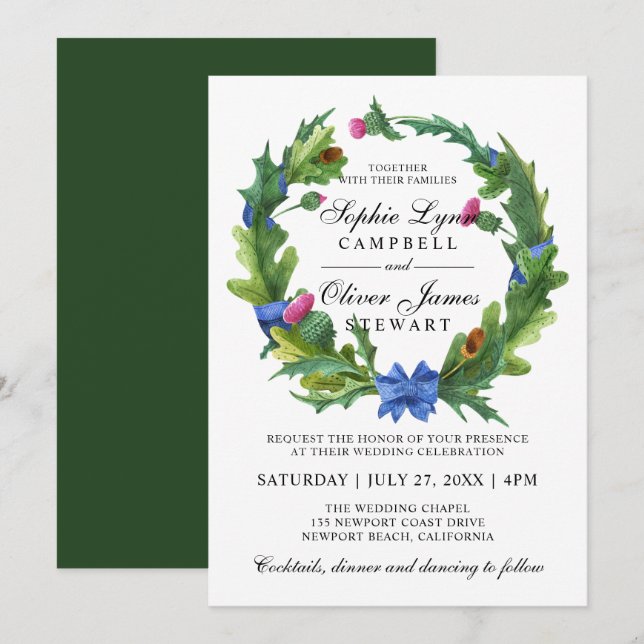 Invitación Elegante Boda escarpado escocés (Anverso / Reverso)