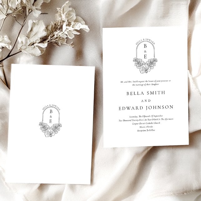 Invitación Elegante Boda Escudo blanco negro formal (Subido por el creador)