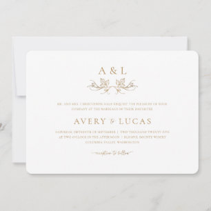 Invitación Elegante Boda Escudo clásico de Leafy Blanco y Oro