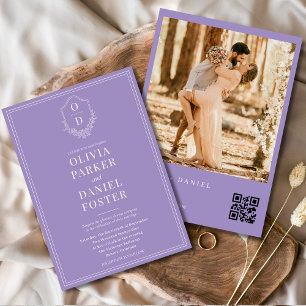 Invitación Elegante Boda Escudo de código Lilac Purple Photo 