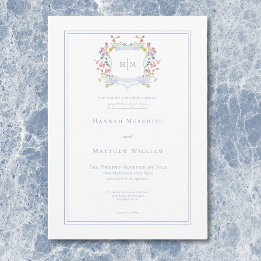 Invitación Elegante Boda Escudo de Flor Silvestre Dusty Blue