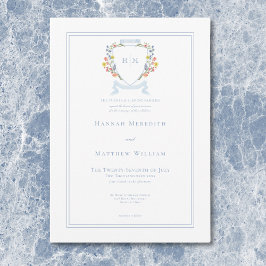 Invitación Elegante Boda Escudo de Flor Silvestre Dusty Blue 