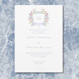 Invitación Elegante Boda Escudo de Flor Silvestre Dusty Blue 