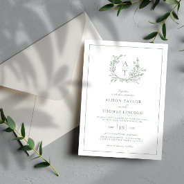 Invitación Elegante Boda Escudo de Flor Silvestre Sage Green
