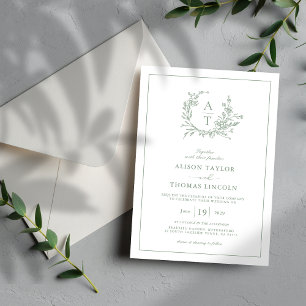 Invitación Elegante Boda Escudo de Flor Silvestre Sage Green