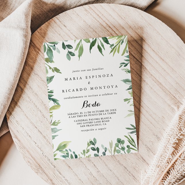 Invitación Elegante Boda Español de Foliage Verde Tropical (Subido por el creador)